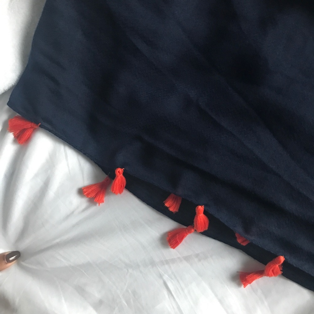 Blue scarf w orange tassels